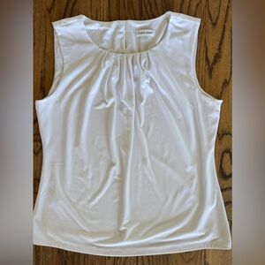 Calvin Klein White Sleeveless Ruched Scoop Round Neck Top XL 16 Blouse Office